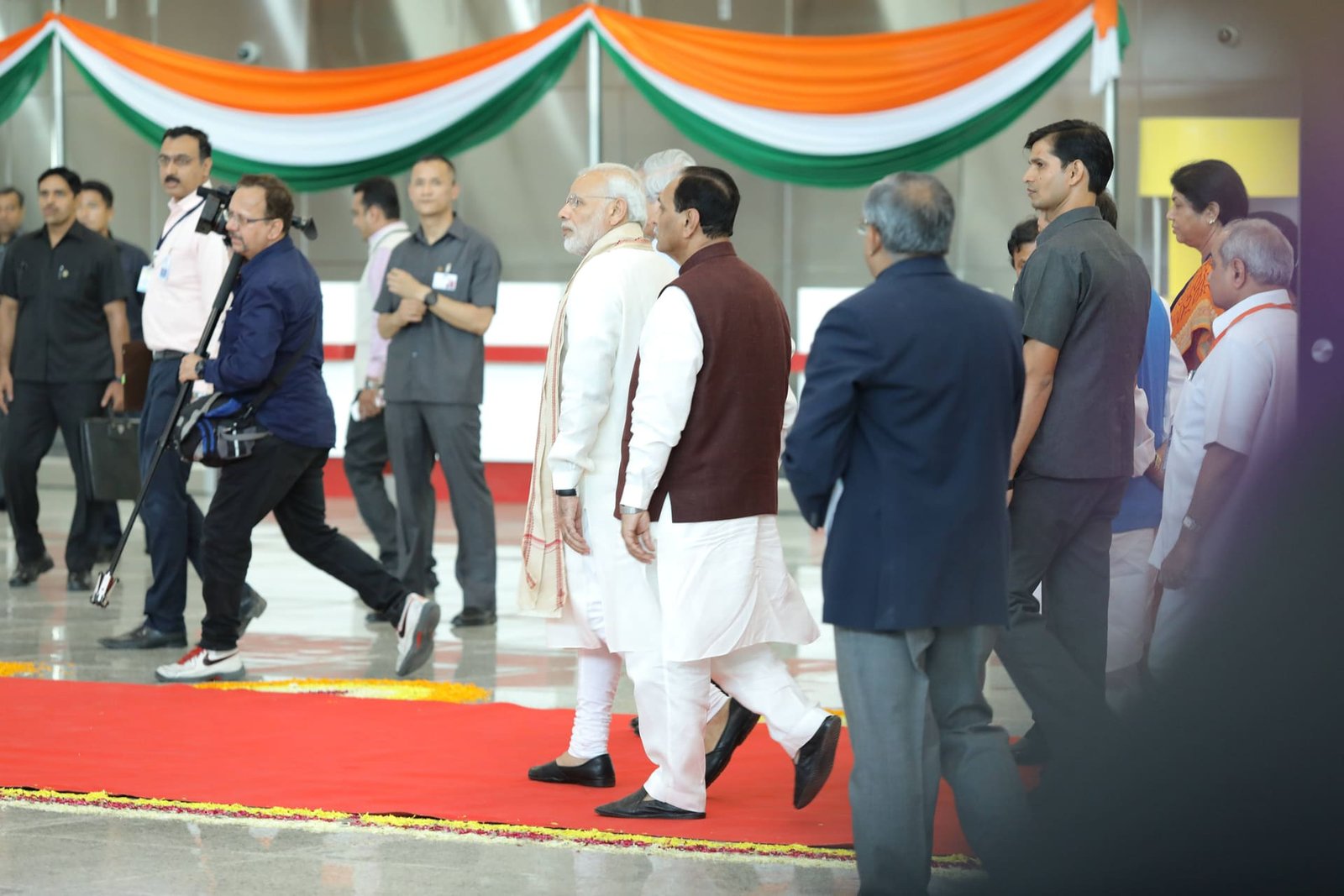 Prime Minister Narendra Modi arriving at the Vadodara airport terminal inauguration