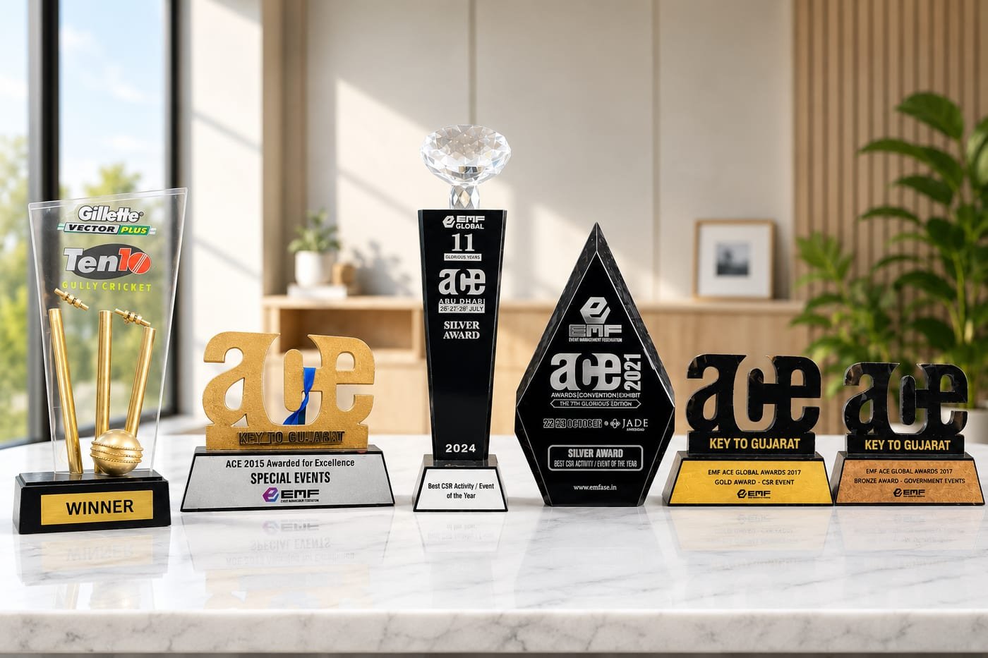 Awards won by Blue Events Pvt Ltd — EMF ACE Global event management awards (Gold, Silver & Bronze)